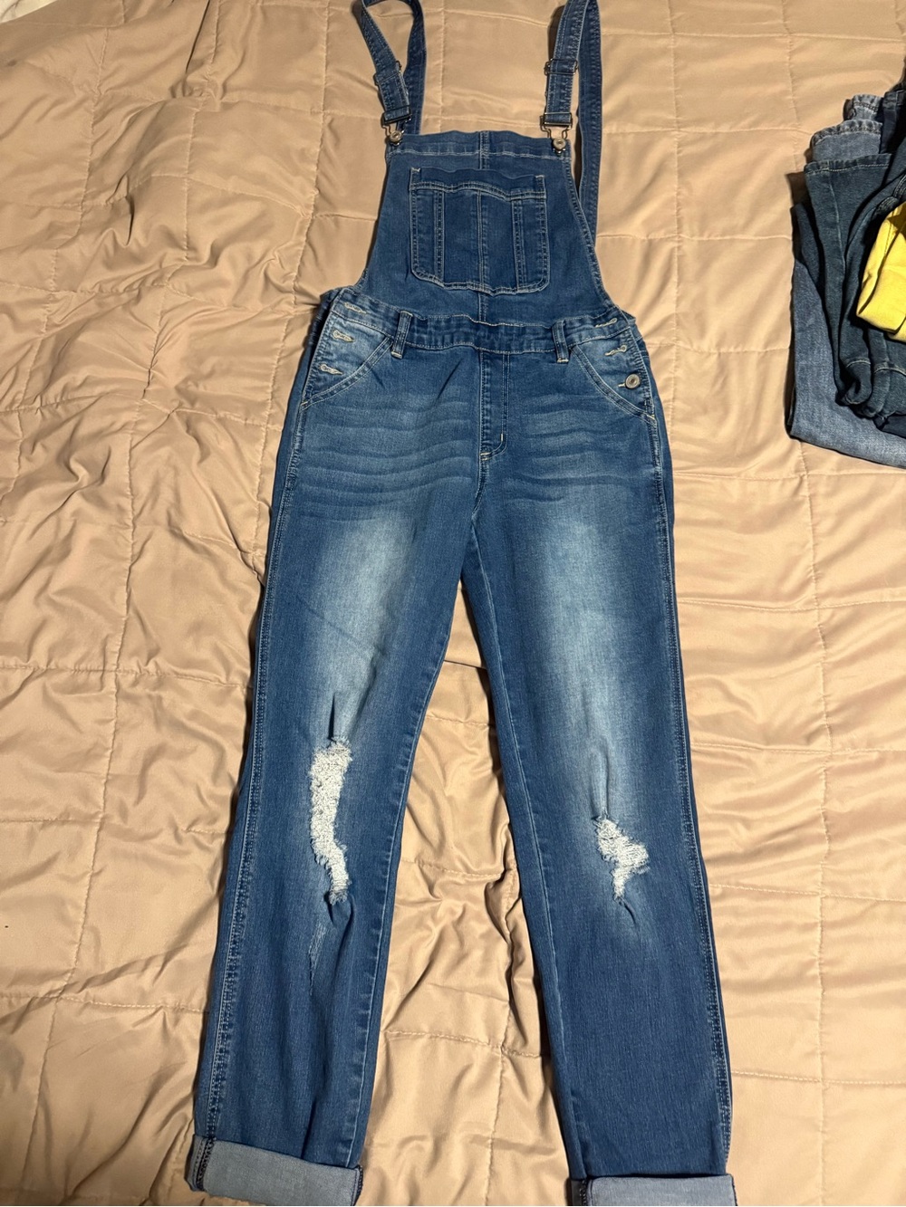 Kancan Distressed Blue Denim Women's Overalls